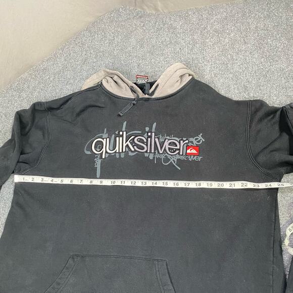 Quicksilver Hoodie Men’s Large Logo Graffiti Ribbed Casual Skater Black Grey - Picture 9 of 13